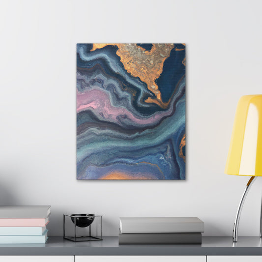 Wall Art Decor - Canvas Print Artwork - Blue Pink Gold Abstract Marble