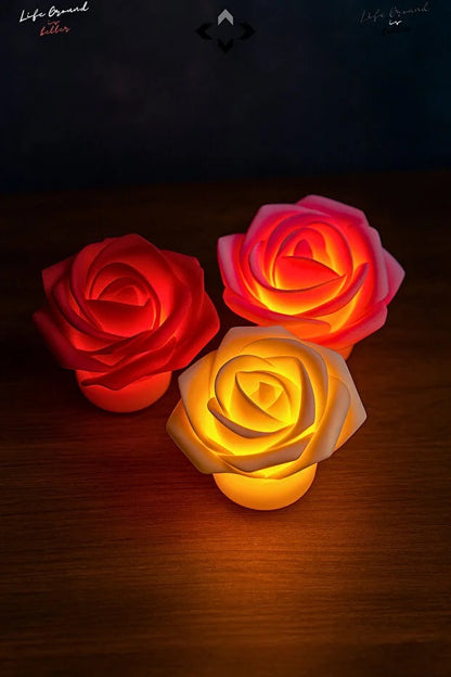 3 Piece Mini LED Rose Pattern Night Light Set Romantic Table Lamp